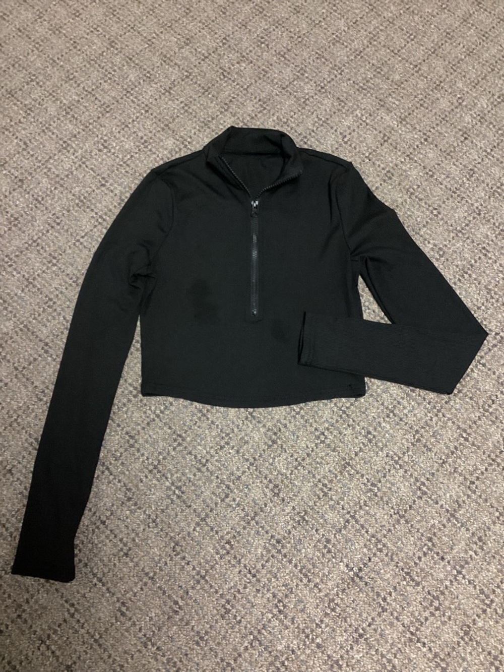 SHEIN Black Half-Zip Cropped Long Sleeve Ribbed Top * Size S